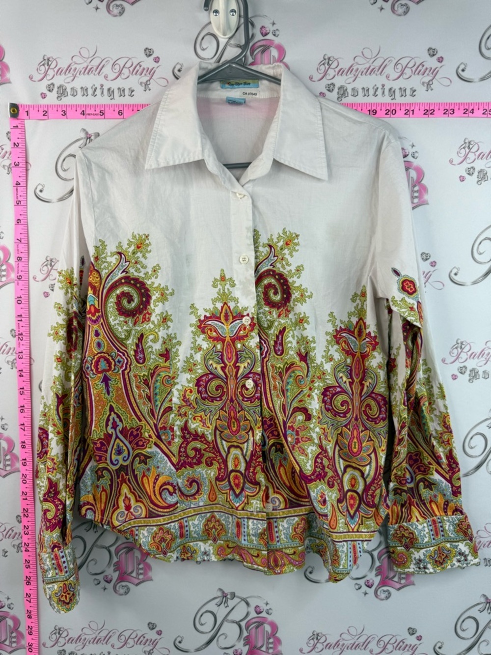 Too she she long sleeve White Paisley Button-Down Shirt - Multicolor Print
